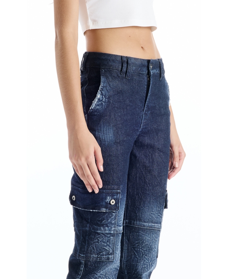 Calça Dark Forest Elastic Cargo Lav.Escuro C/ Craquelado