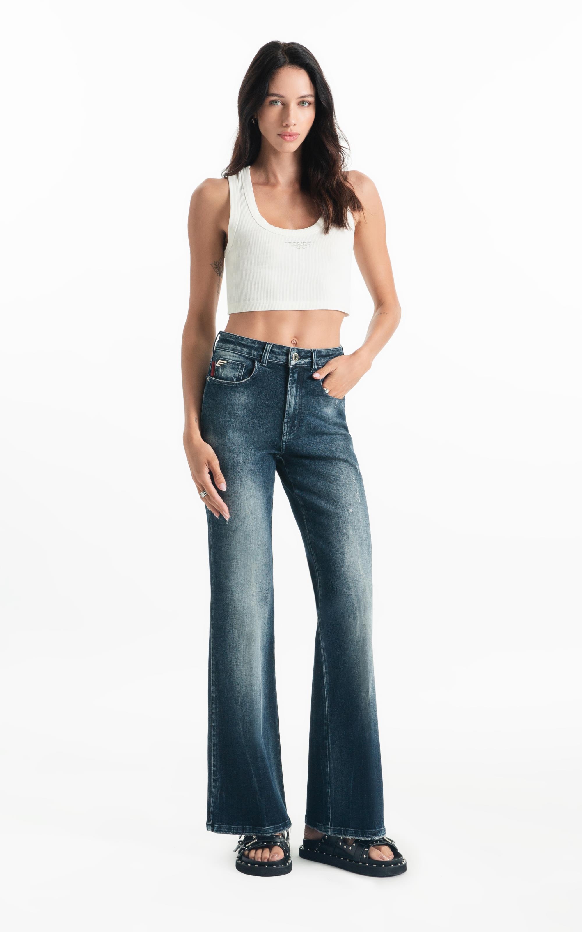 Calça Dark Indigo Elastic Skinny Escuro C/ Grampos