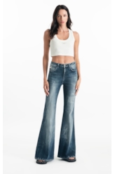 Calça Dark Forest Elastic Skinny Flare Lav.Escuro