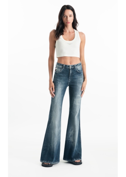 Calça Dark Forest Elastic Skinny Flare Lav.Escuro
