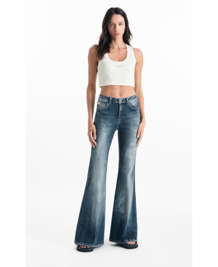 Calça Dark Forest Elastic Skinny Flare Lav.Escuro