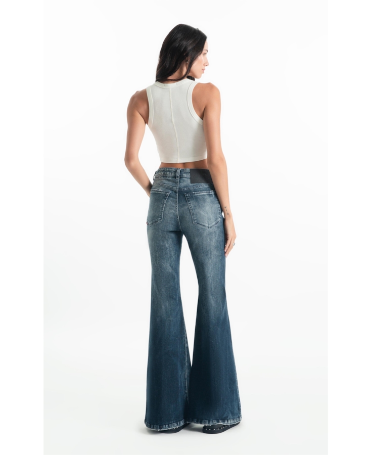 Calça Dark Forest Elastic Skinny Flare Lav.Escuro