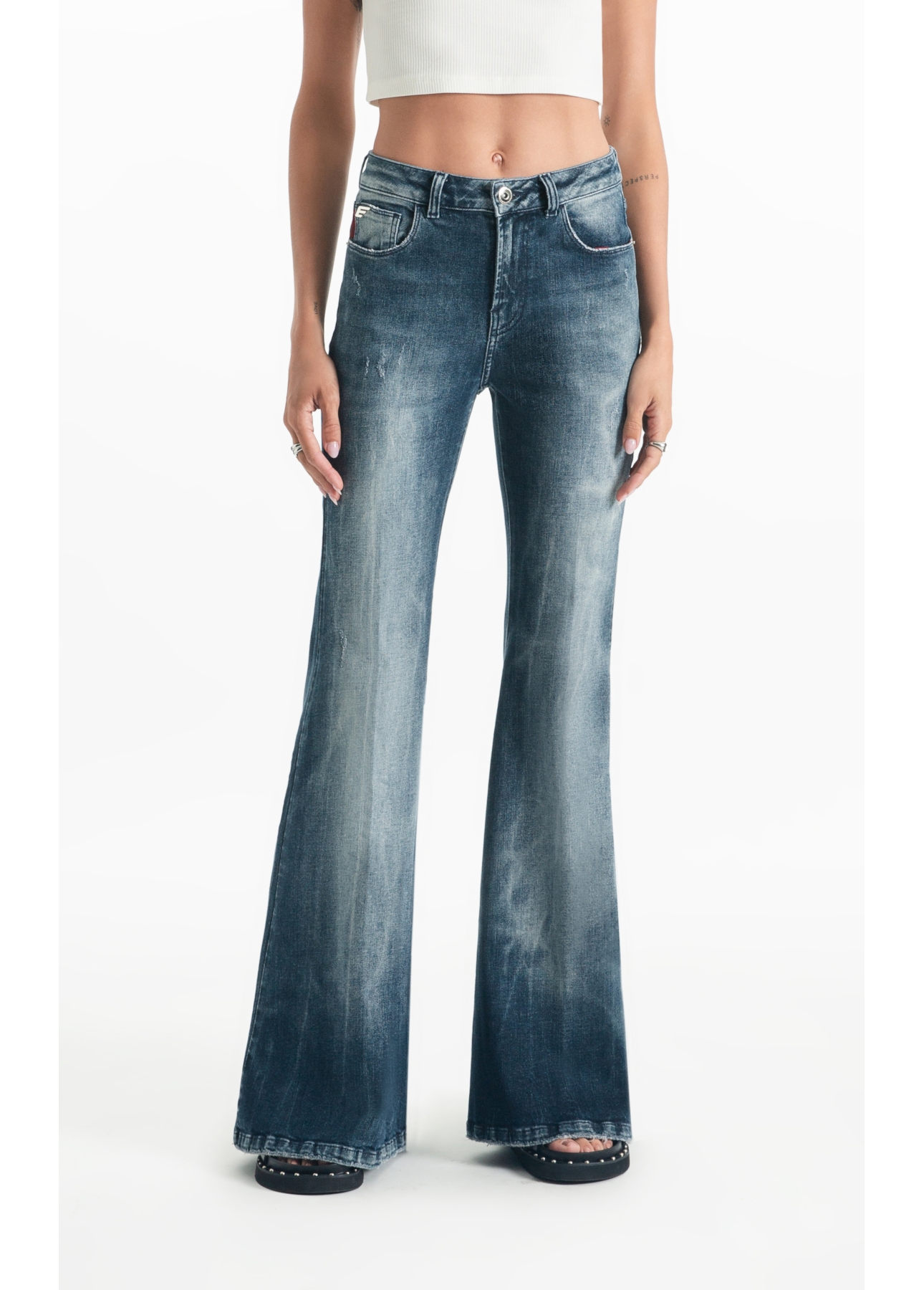 Calça Dark Forest Elastic Skinny Flare Lav.Escuro