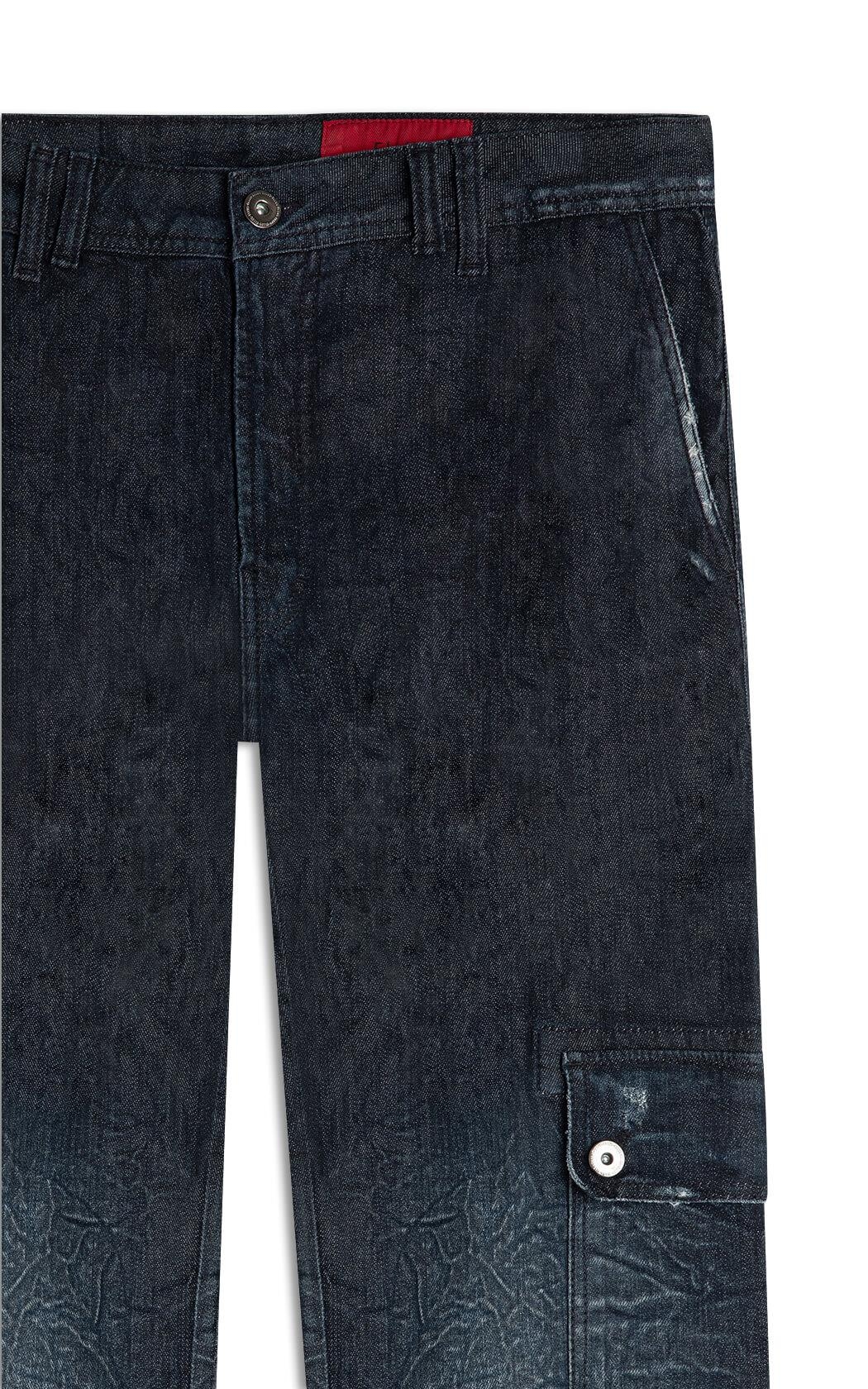Calça Dark Forest Elastic Straight Cargo Lav.Escuro C/ Craquelado