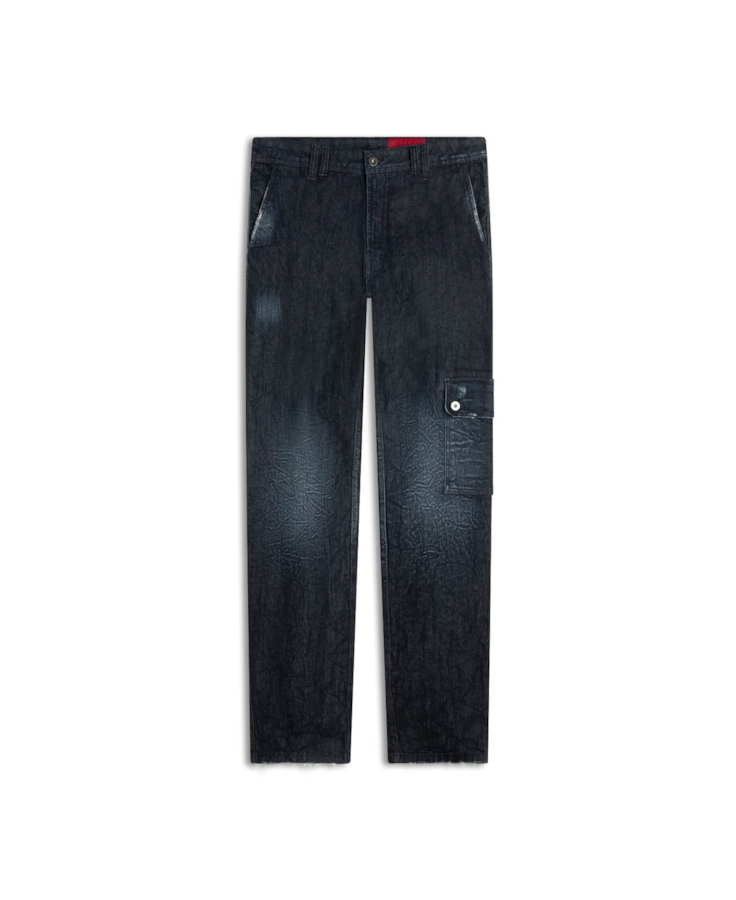 Calça Dark Forest Elastic Straight Cargo Lav.Escuro C/ Craquelado