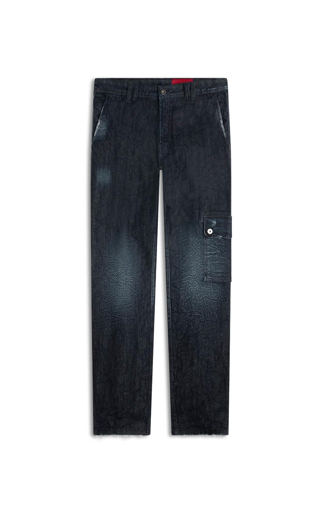 Calça Dark Forest Elastic Straight Cargo Lav.Escuro C/ Craquelado