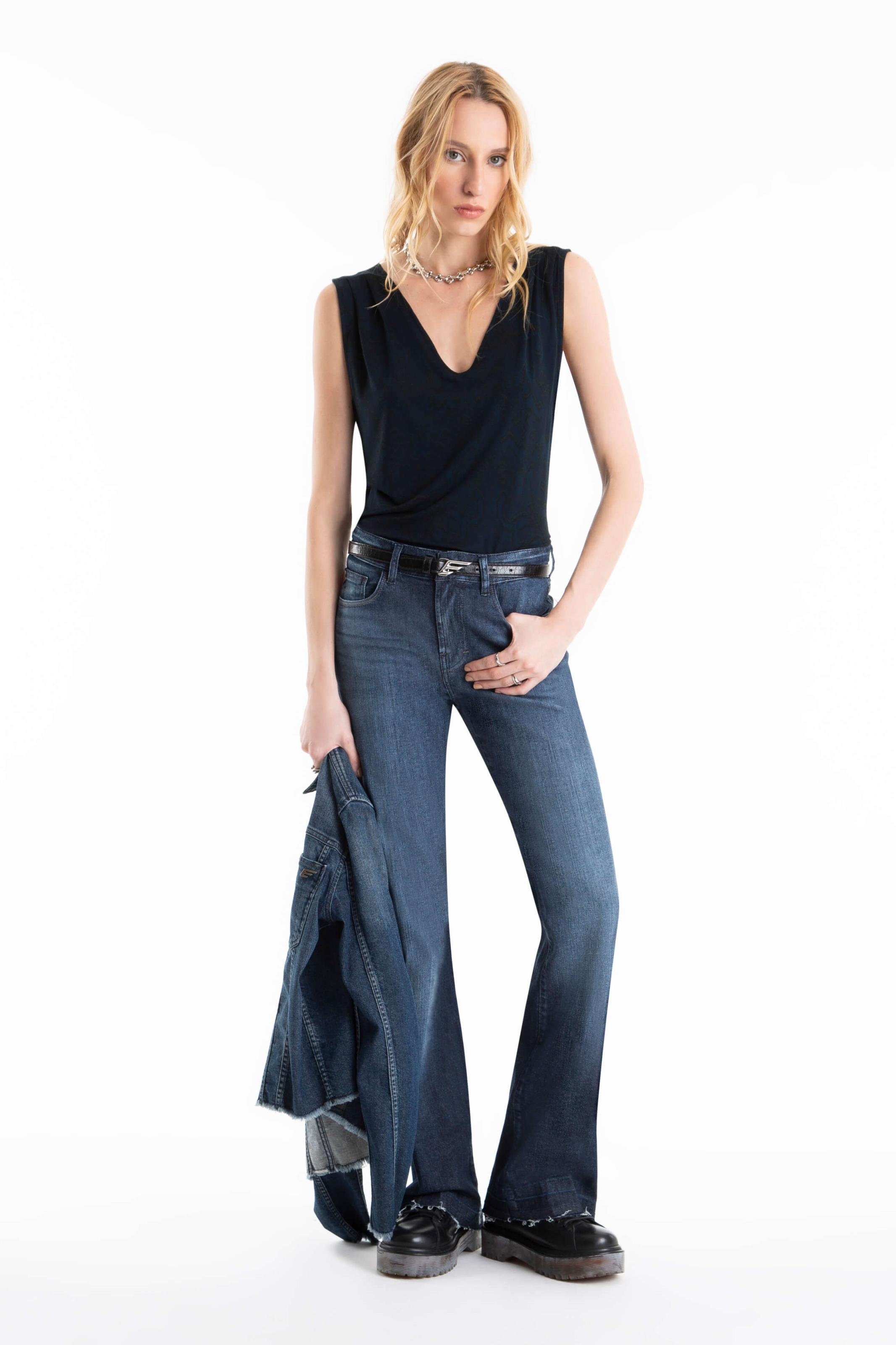 Calça Dark Indigo Elastic 1849-Escuro C/ Grampos