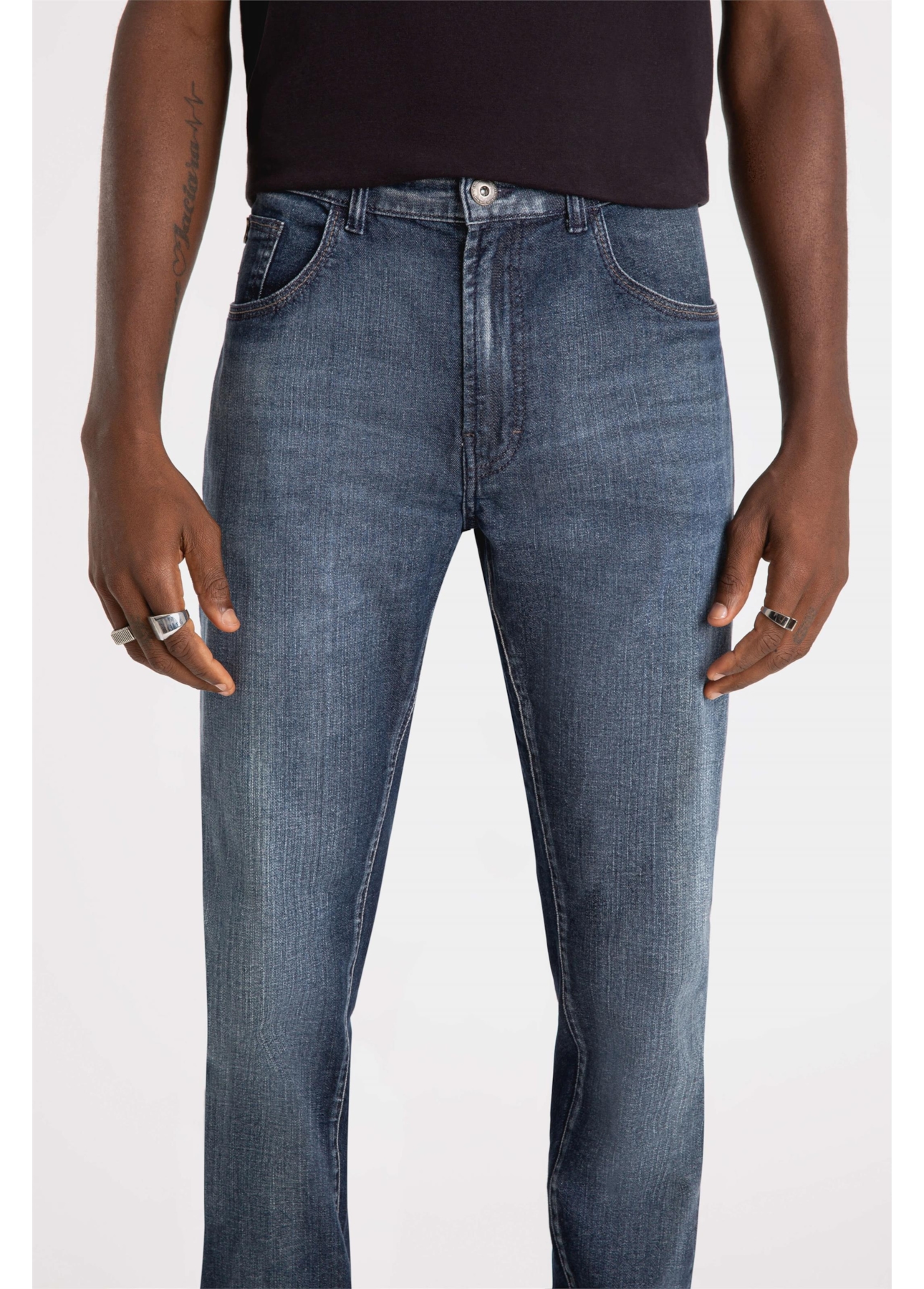 Calça Dark Indigo Elastic Escuro C/ Grampos