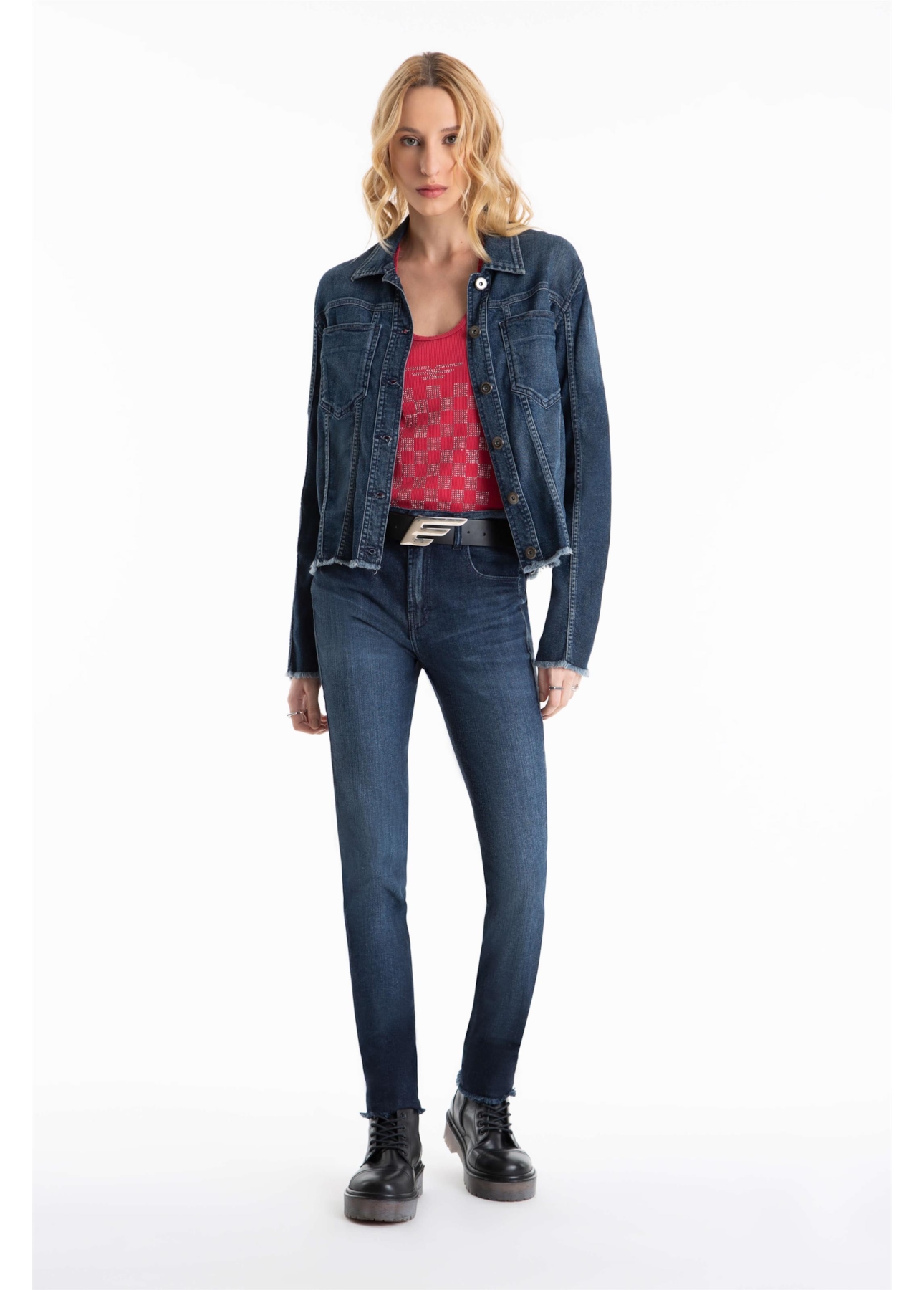 Calca Dark Indigo Elastic Gisele Escuro C/ Grampos P23