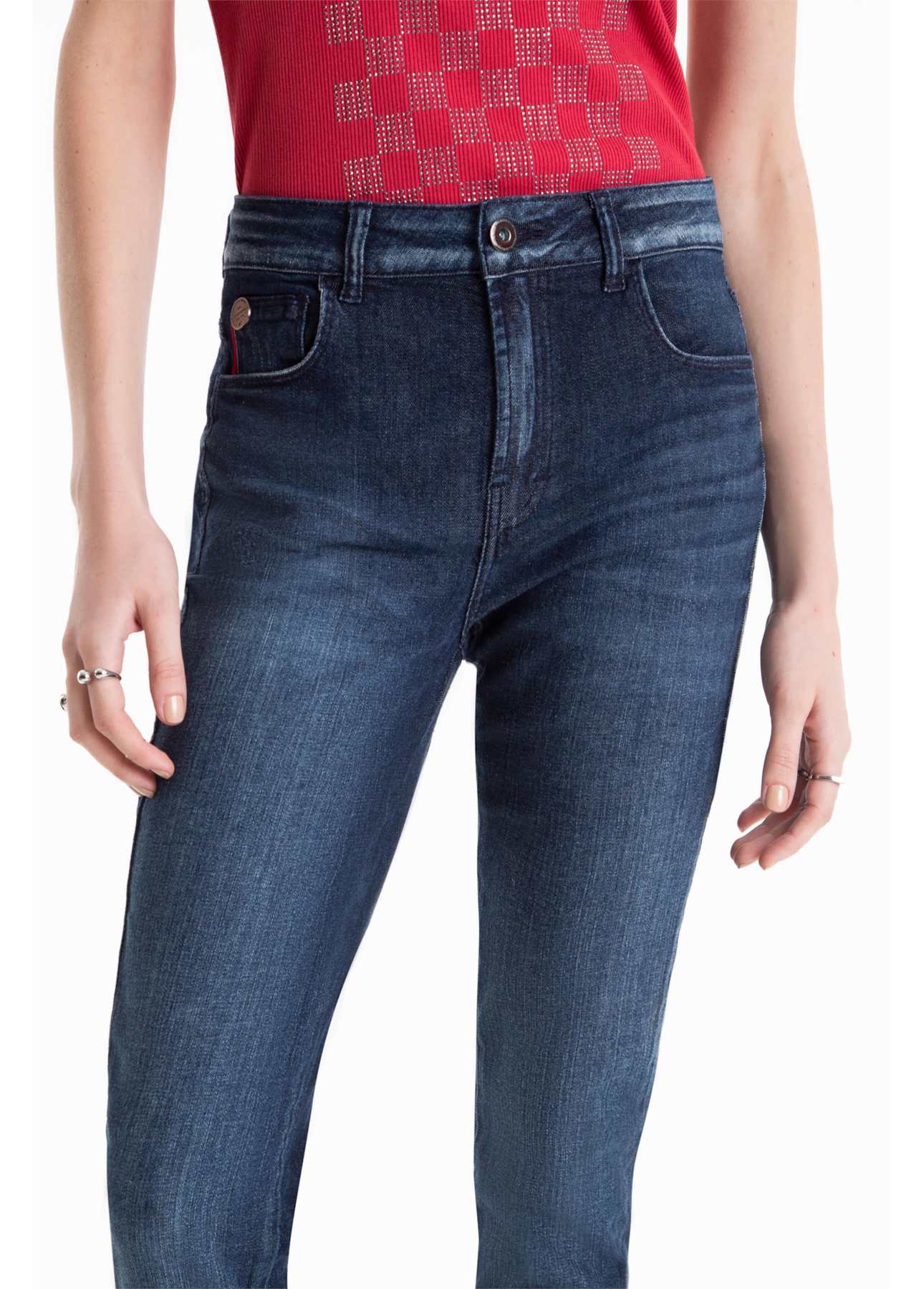 Calca Dark Indigo Elastic Gisele Escuro C/ Grampos P23