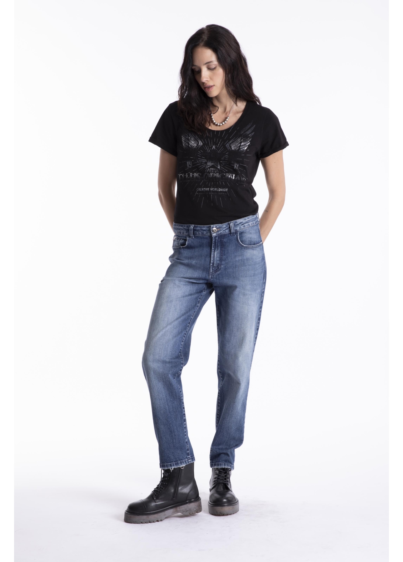 Calça Dark Sea Elastic Mom Lav. Médio C/ Used