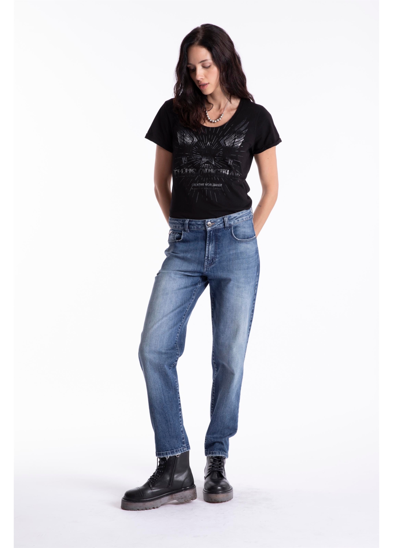 Calça Dark Sea Elastic Mom Lav. Médio C/ Used