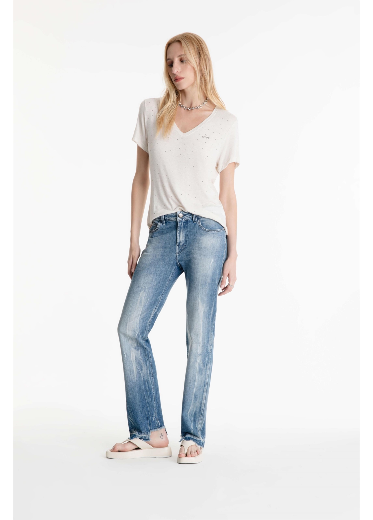 Calca Dark Sea Elastic Slim Lav.Claro C/Tie Dye+puido
