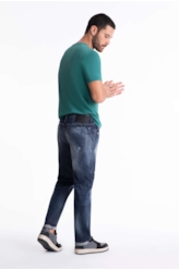 Calça Deep Blue Elastic Slim 1688- Lav.Esc. C/Cerzidos