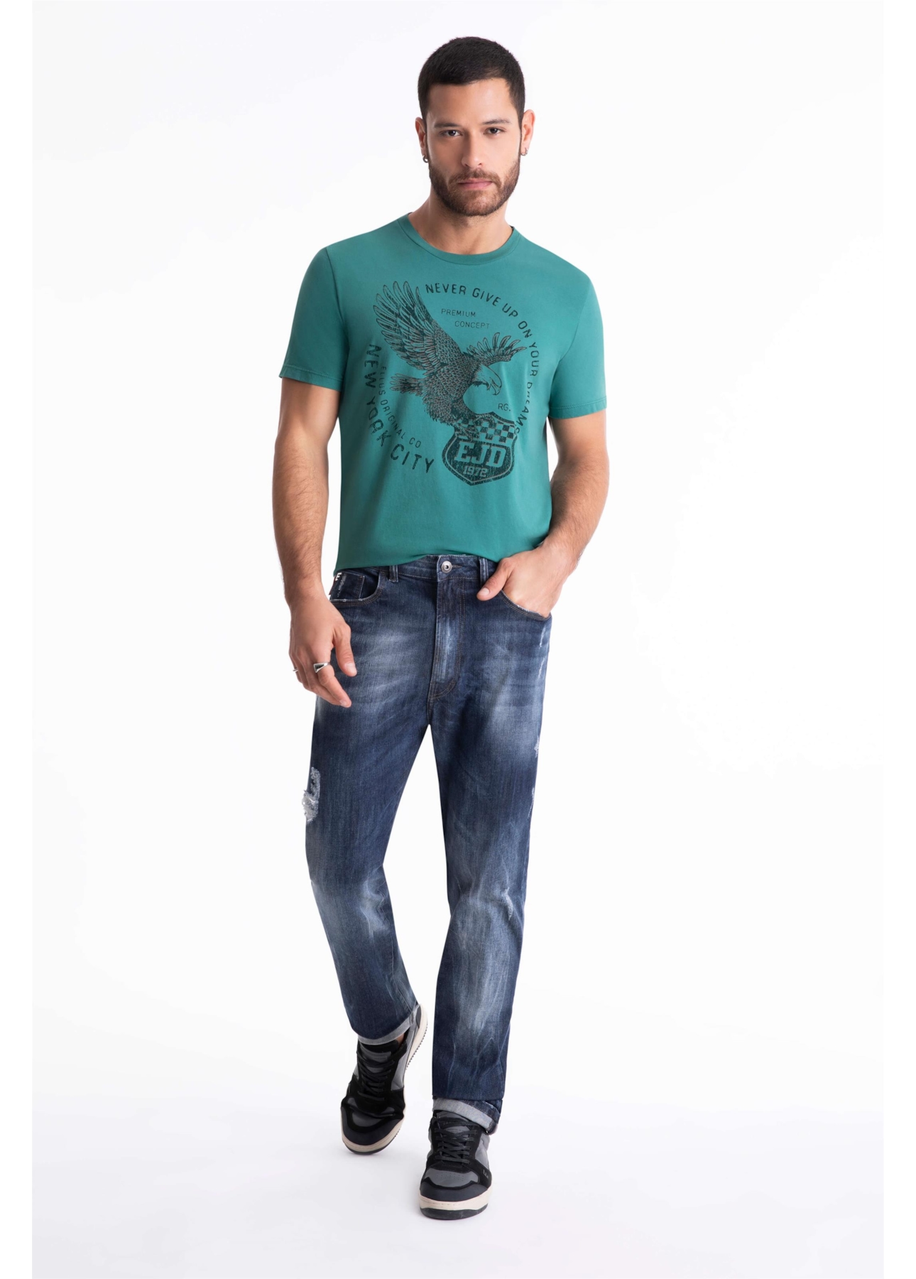 Calça Deep Blue Elastic Slim 1688- Lav.Esc. C/Cerzidos