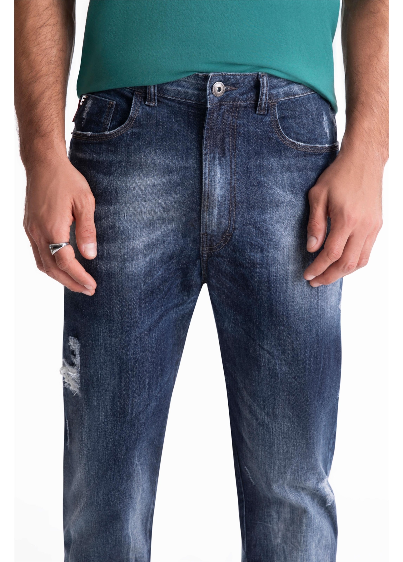 Calça Deep Blue Elastic Slim 1688- Lav.Esc. C/Cerzidos