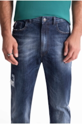 Calça Deep Blue Elastic Slim 1688- Lav.Esc. C/Cerzidos