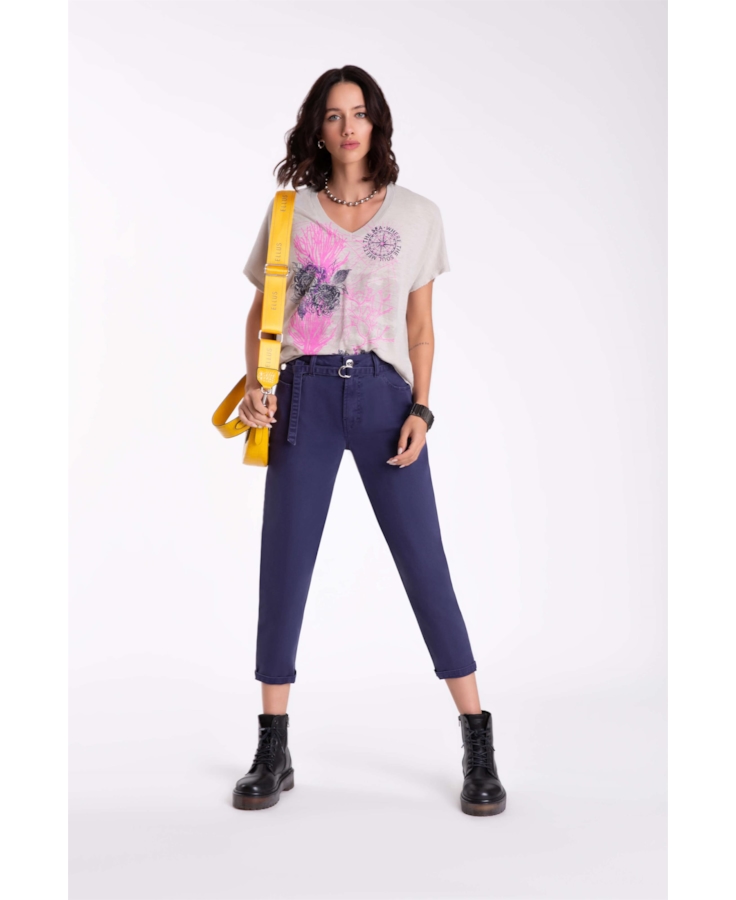 Calça Denim Color Mom Cinto Purple Blue
