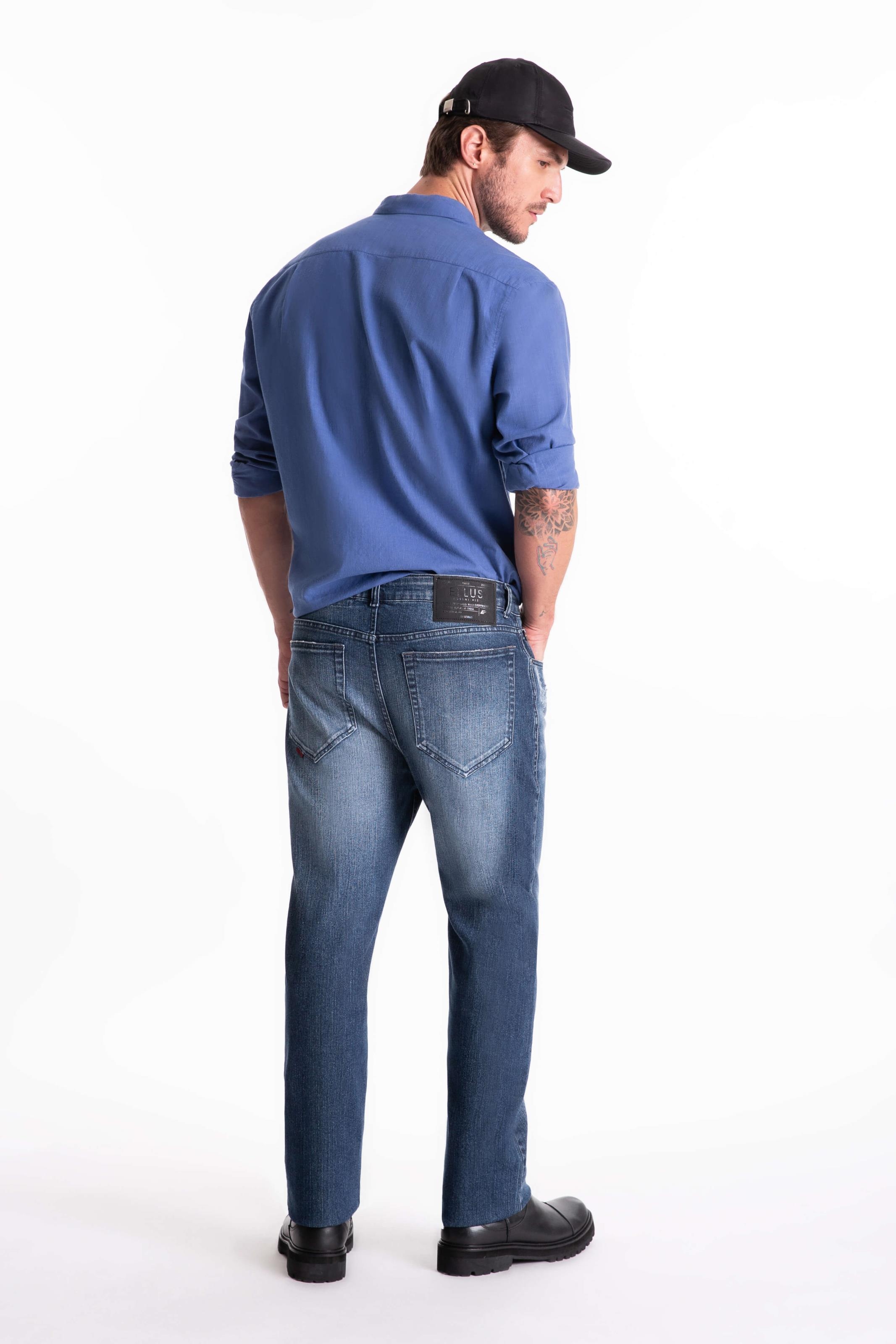 Calça Denim Straight Escuro C/ Used Calça Denim Straight Escuro C/ Used