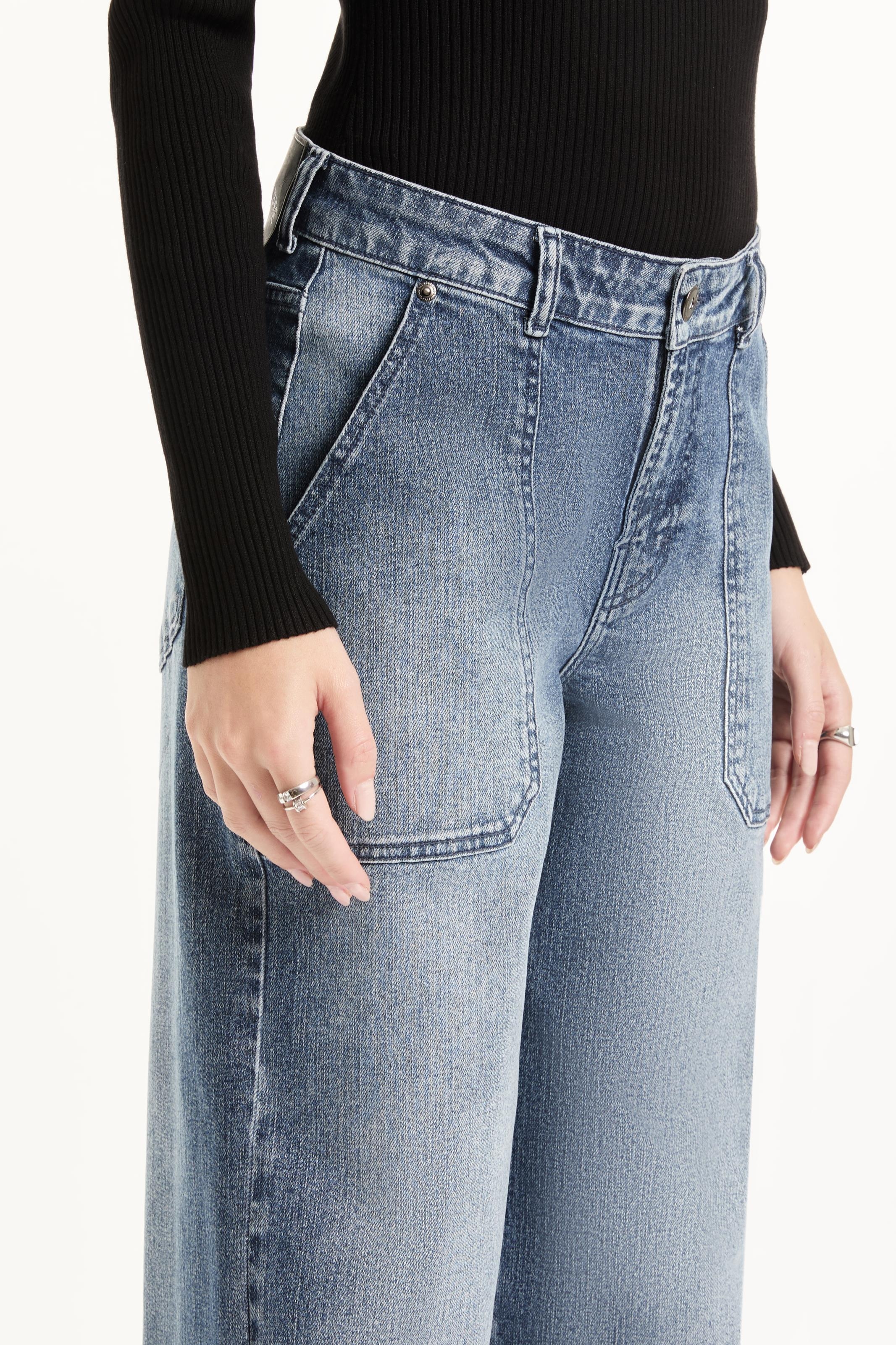 Calça Denim Wide Leg Lav.Medio