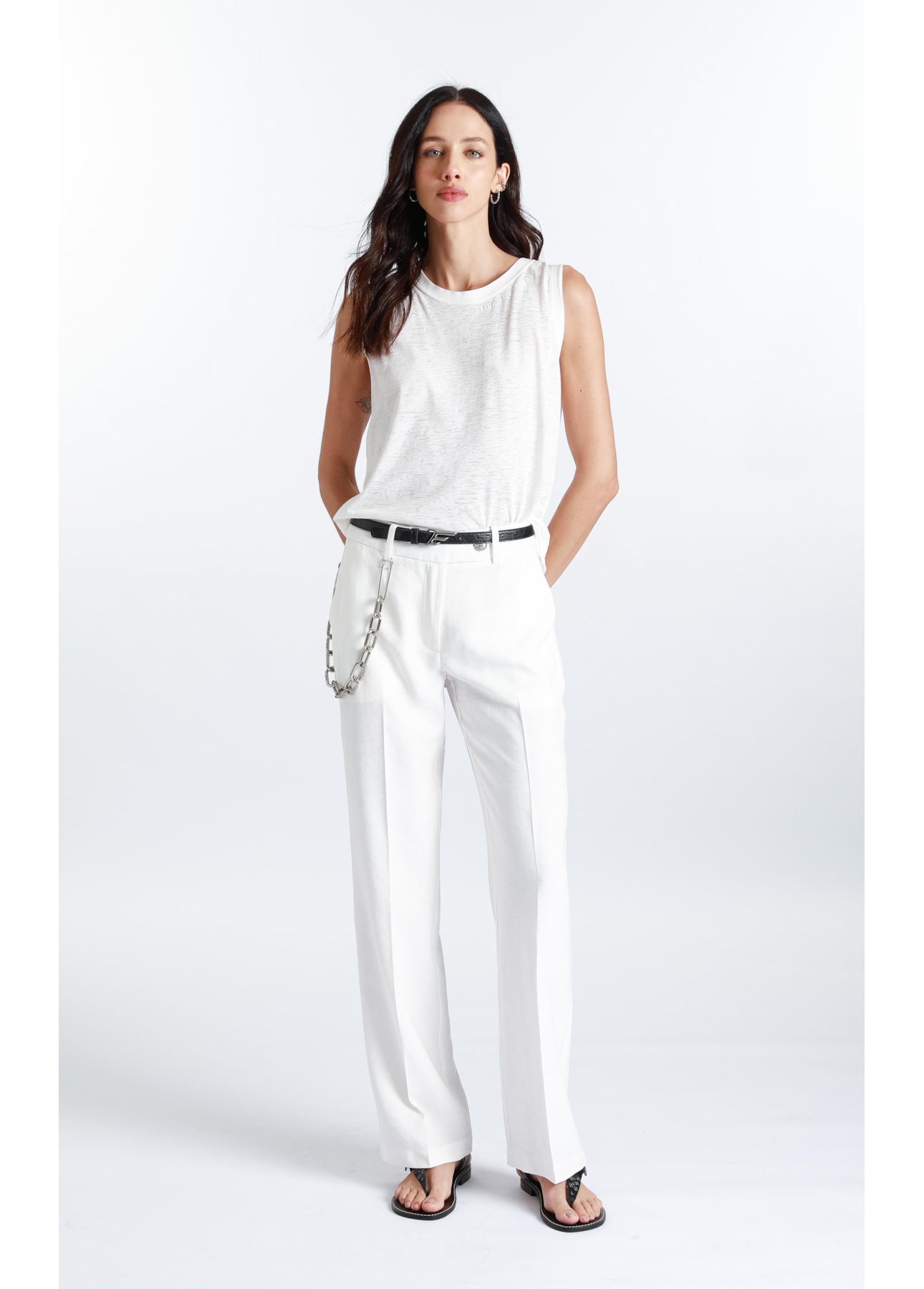Calça Dominique Straight Button Off White
