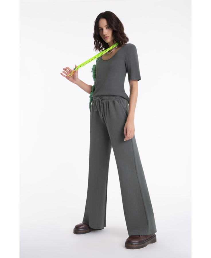 Calça Ellus Field Army Wide Leg Verde Militar