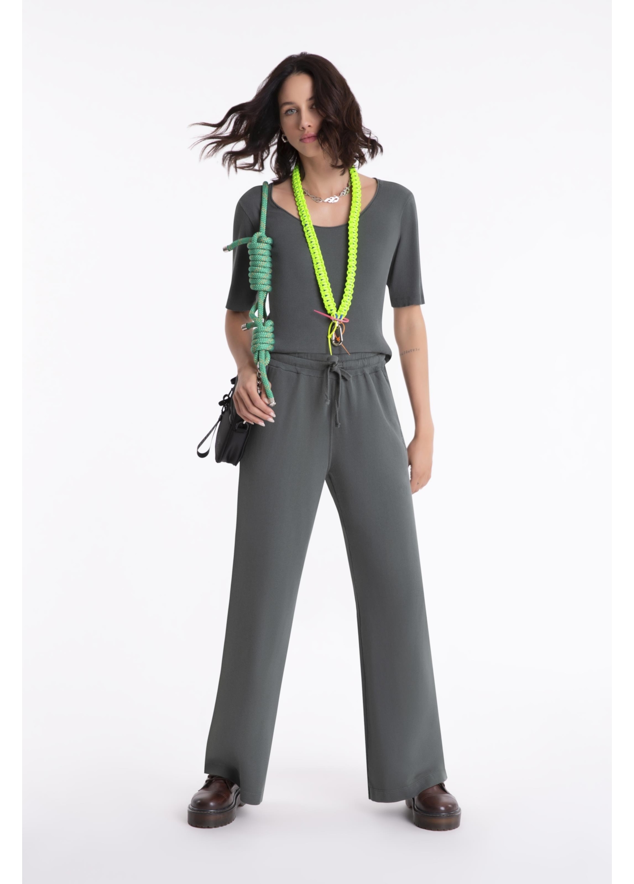 Calça Ellus Field Army Wide Leg Verde Militar