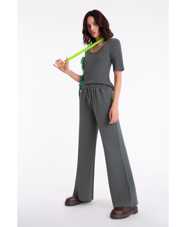 Calça Ellus Field Army Wide Leg Verde Militar