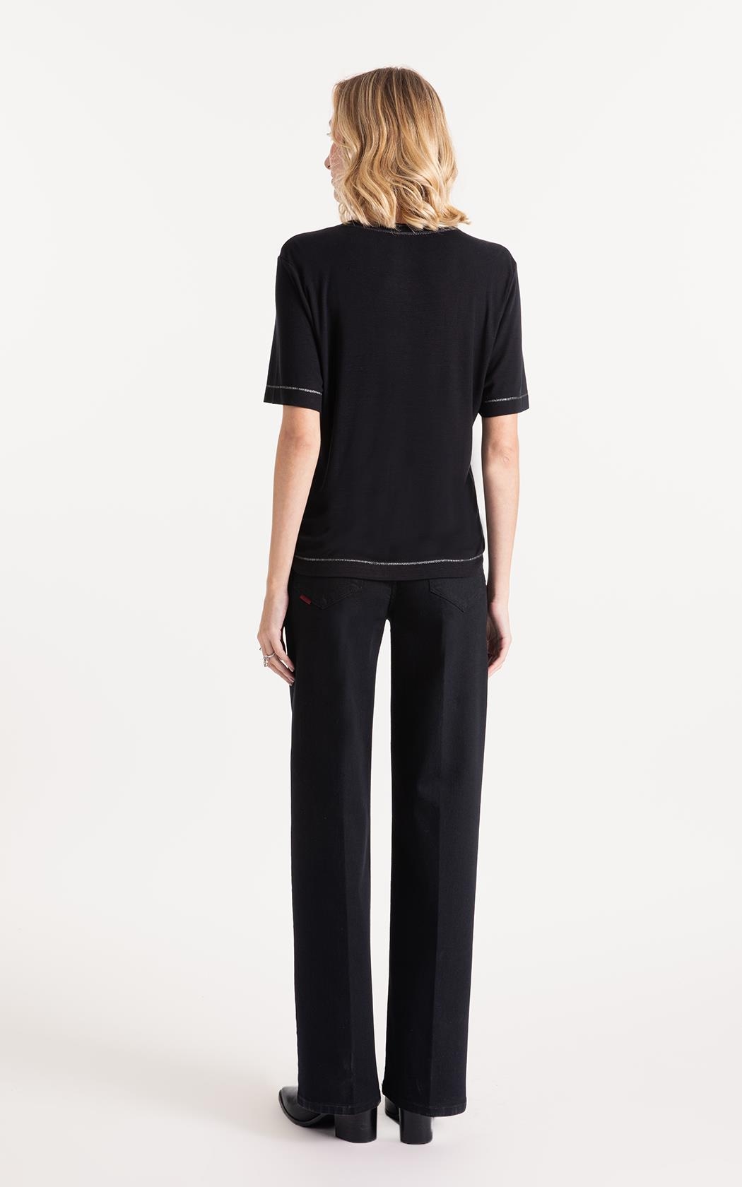 あゆ　黒38 Calça First Black Wide Leg Lav 35 Amaciado