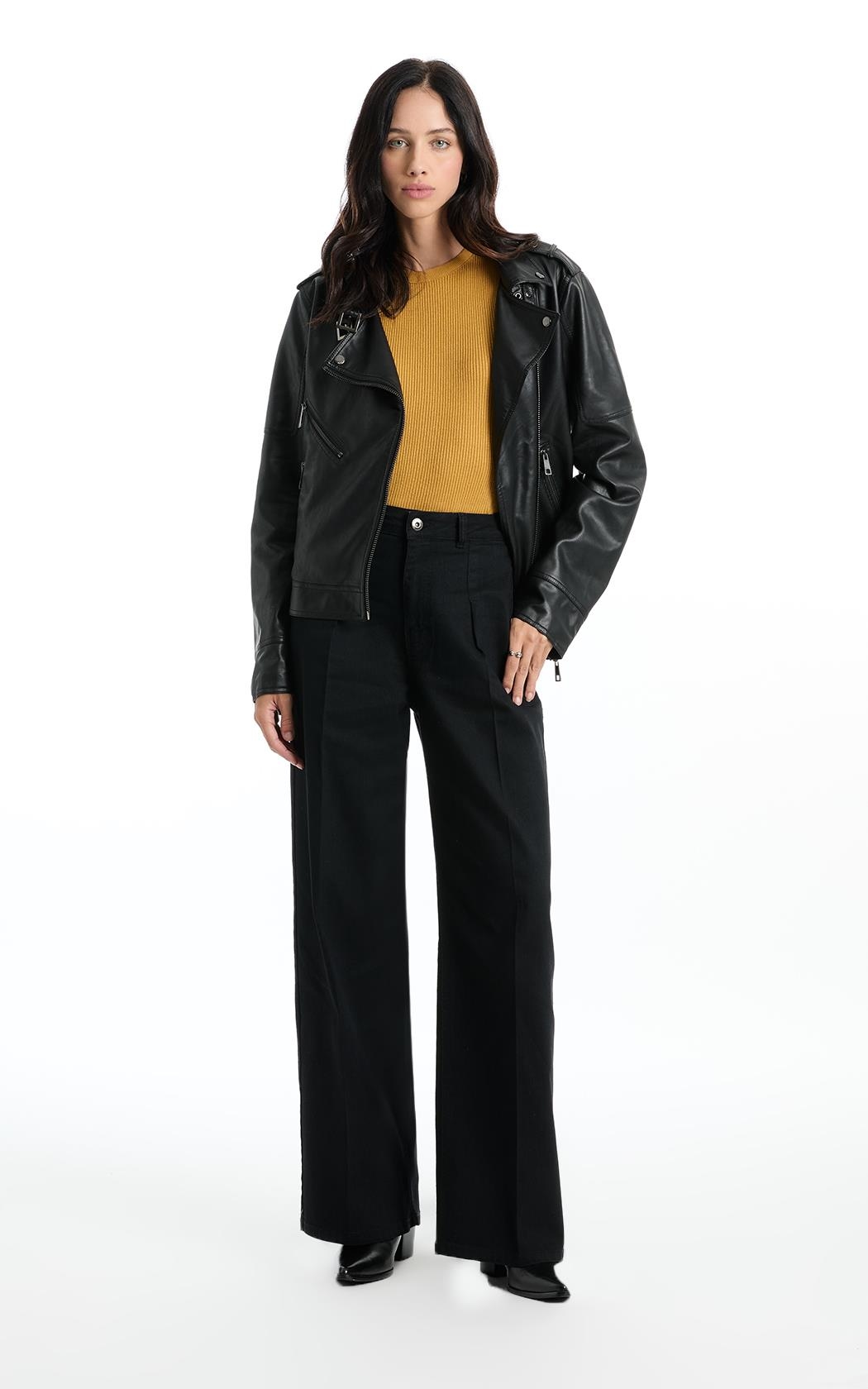 Calça First Black Wide Leg Lav 35 Amaciado