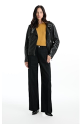 Calça First Black Wide Leg Lav 35 Amaciado