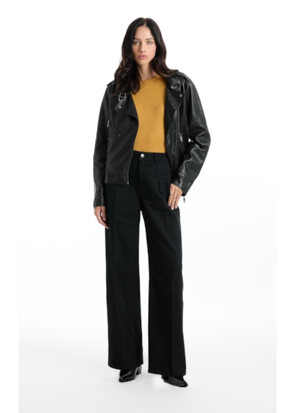 Calça First Black Wide Leg Lav 35 Amaciado