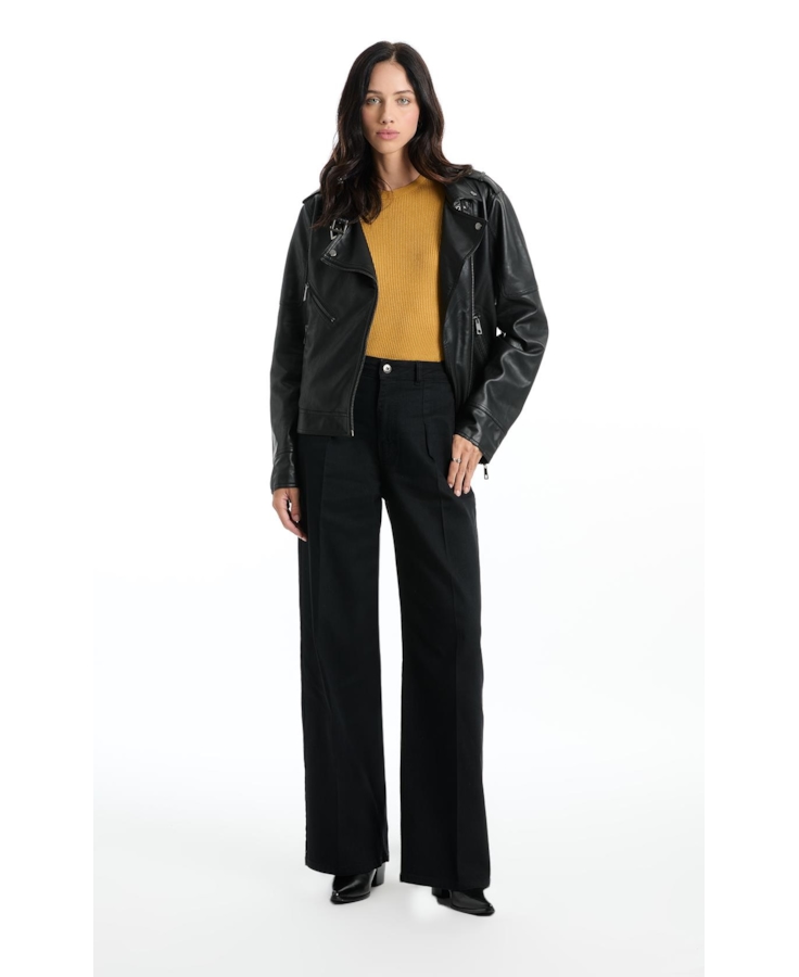 Calça First Black Wide Leg Lav 35 Amaciado