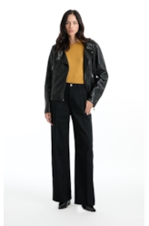 Calça First Black Wide Leg Lav 35 Amaciado