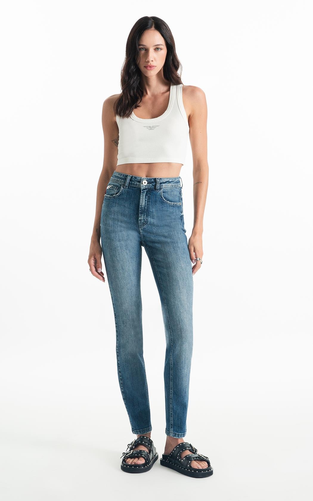 Calça High Comfort Stretch Skinny Lav.Medio Grampos