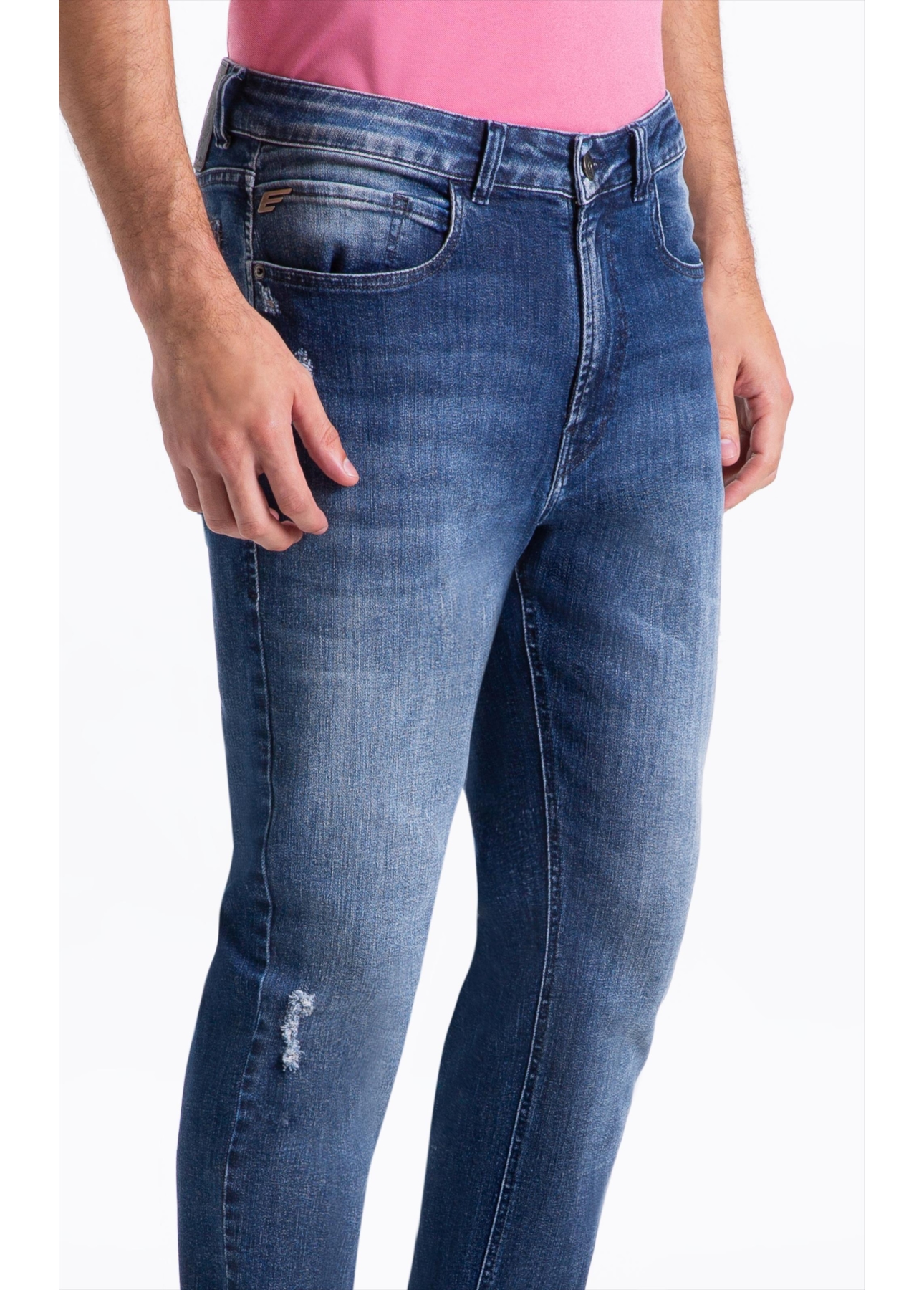 Calça High Comfort Stretch Slim 5 Pockets Lav Medio C/Puidos