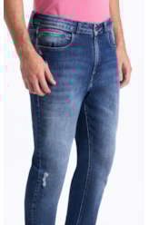 Calça High Comfort Stretch Slim 5 Pockets Lav Medio C/Puidos