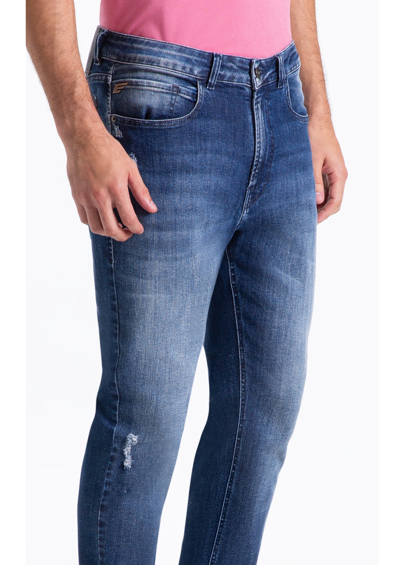 Calça High Comfort Stretch Slim 5 Pockets Lav Medio C/Puidos