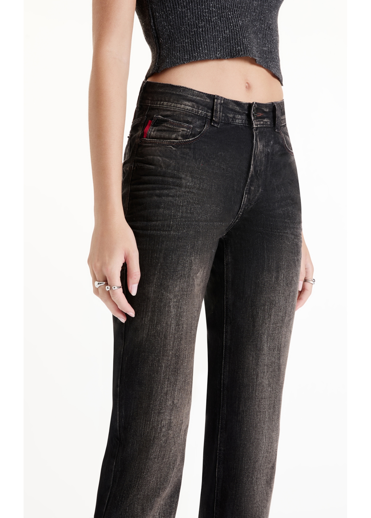 Calça Intense Black (Slim) Lav.Escuro C/ Rede e Jato