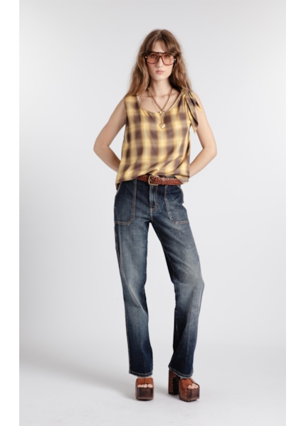Calça Jeans Carpinteiro Reta Lav. Escuro C/ Rede