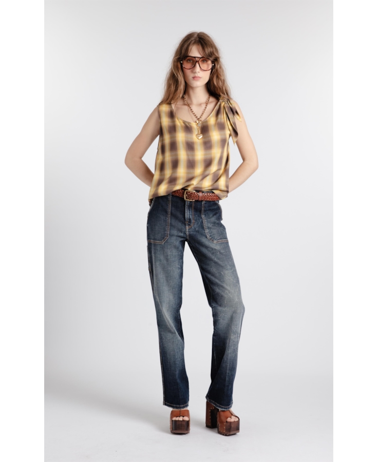 Calça Jeans Carpinteiro Reta Lav. Escuro C/ Rede