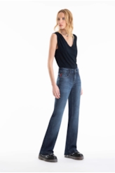 Calça Jeans Dark Indigo Elastic Flare Escuro C/ Grampos