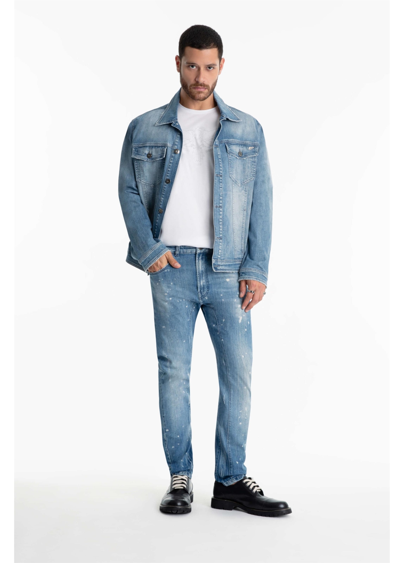Calça Jeans Dark Sea Elastic Motorcycle Claro C/Tie Dye+pui+res