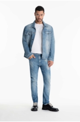 Calça Jeans Dark Sea Elastic Motorcycle Claro C/Tie Dye+pui+res