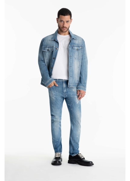 Calça Jeans Dark Sea Elastic Motorcycle Claro C/Tie Dye+pui+res