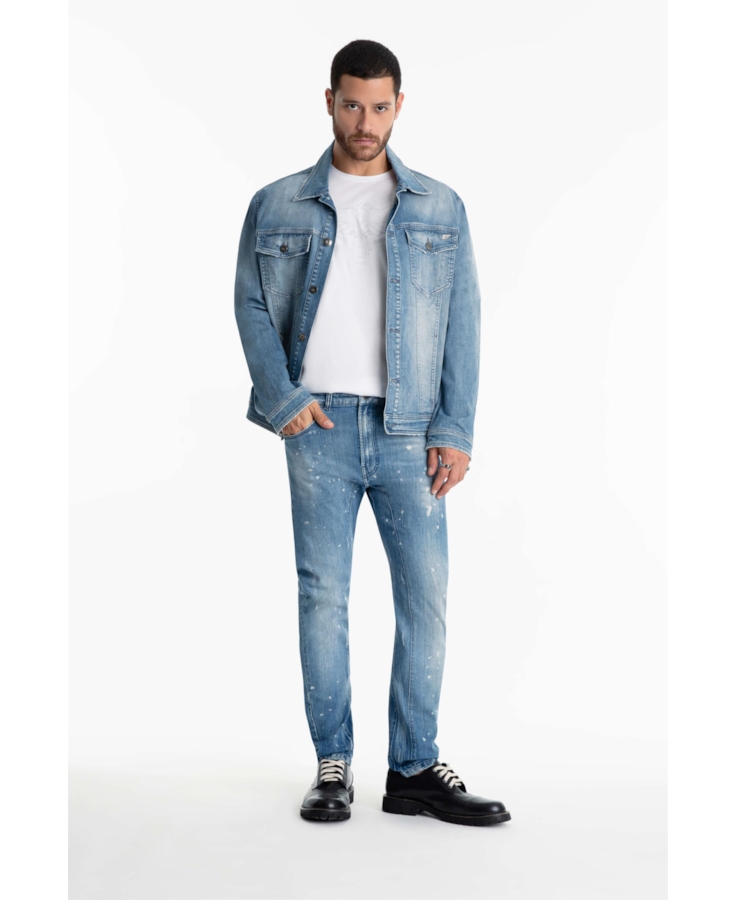 Calça Jeans Dark Sea Elastic Motorcycle Claro C/Tie Dye+pui+res