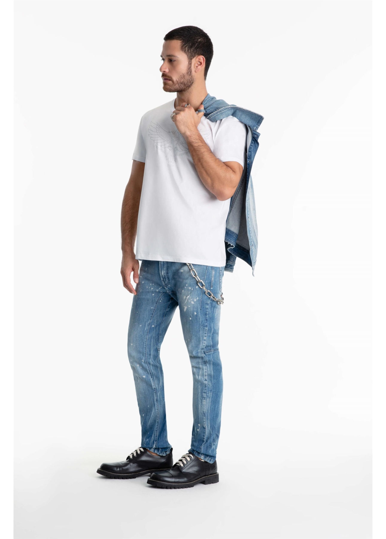 Calça Jeans Dark Sea Elastic Motorcycle Claro C/Tie Dye+pui+res