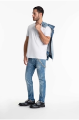 Calça Jeans Dark Sea Elastic Motorcycle Claro C/Tie Dye+pui+res