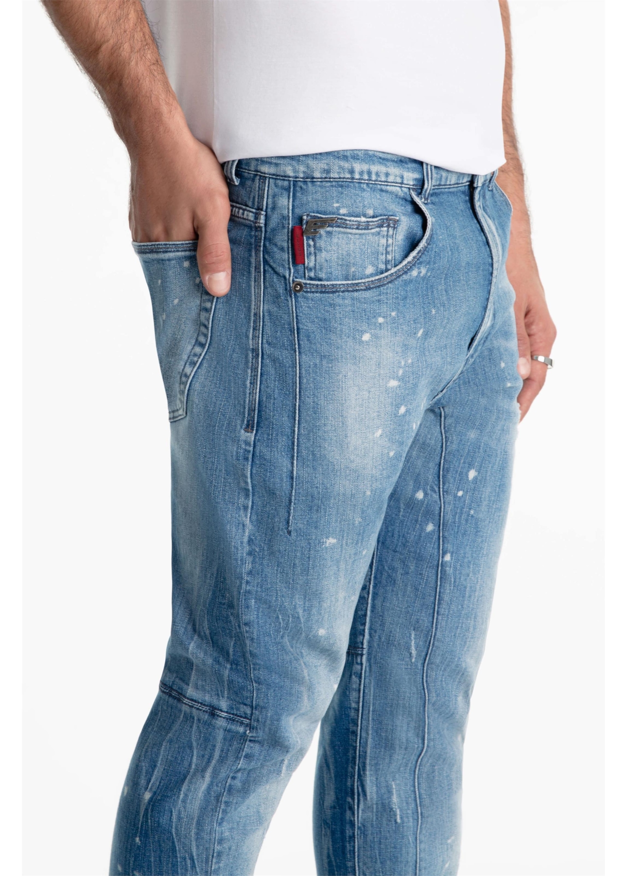 Calça Jeans Dark Sea Elastic Motorcycle Claro C/Tie Dye+pui+res