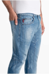 Calça Jeans Dark Sea Elastic Motorcycle Claro C/Tie Dye+pui+res